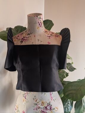 Weaves And Bows Filipiniana Black Puff Sleeve Square Neck Women's Top